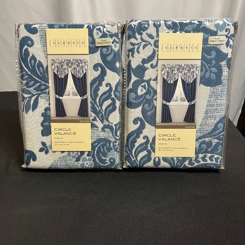 Pair of Croscill Circle Valance Window Treatments - 42"x24" - Diana Blue - New